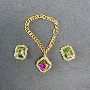 Schiaparelli Watermelon Rhinestone Bracelet & Earrings Set